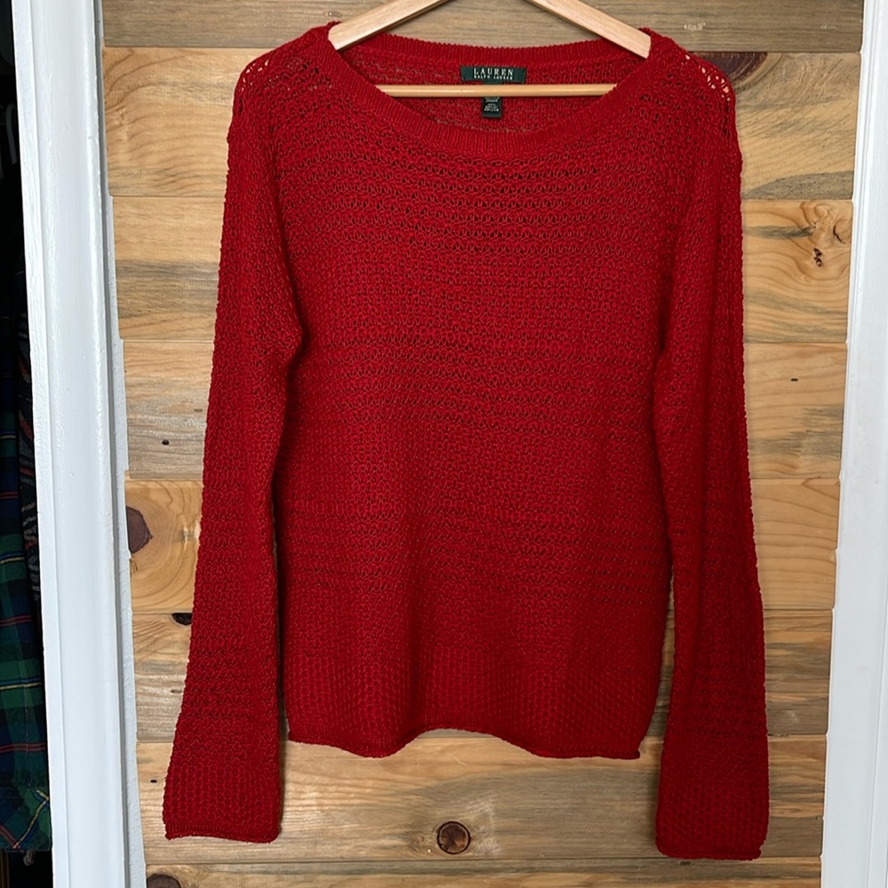 Lauren Ralph Lauren‎ Ladies Loose Knit Casual Long Sleeve Red Sweater Large